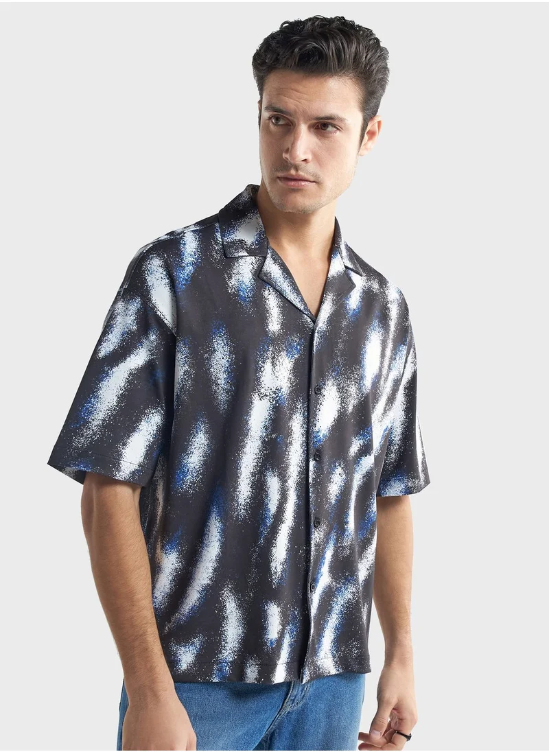 FAV All-Over Print Shirt With Camp Collar