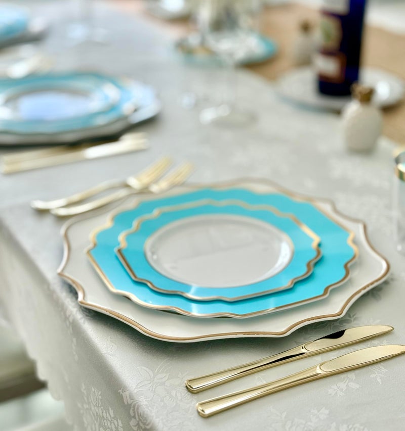 OCCASIONS FINEST PLA "" OCCASIONS "" 40 Plates Pack  Heavyweight Disposable Wedding Party Plastic Plates (6.5'' Cake/Dessert Plate  Imperial Aqua & Gold) - Image 5