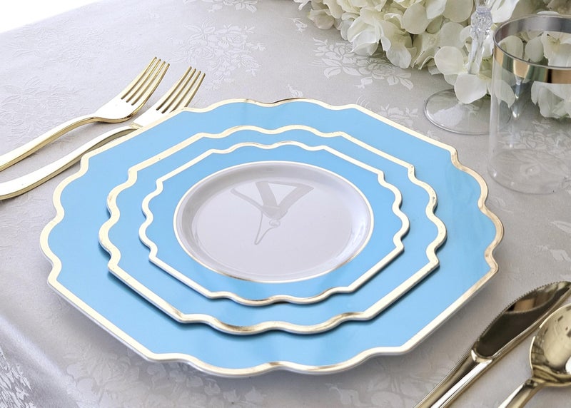 OCCASIONS FINEST PLA "" OCCASIONS "" 40 Plates Pack  Heavyweight Disposable Wedding Party Plastic Plates (6.5'' Cake/Dessert Plate  Imperial Aqua & Gold) - Image 4