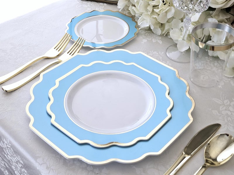 OCCASIONS FINEST PLA "" OCCASIONS "" 40 Plates Pack  Heavyweight Disposable Wedding Party Plastic Plates (6.5'' Cake/Dessert Plate  Imperial Aqua & Gold) - Image 2