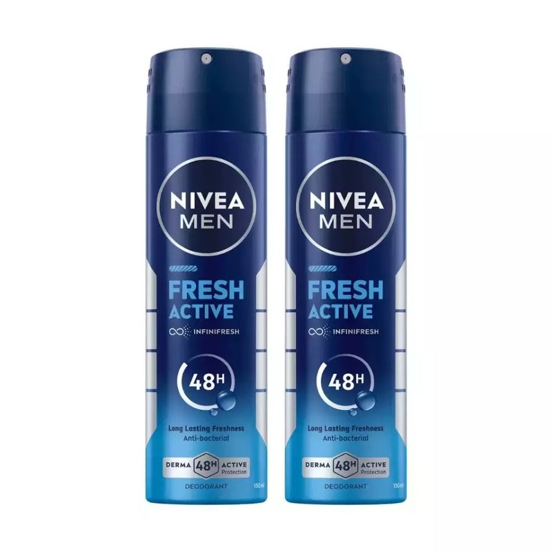 Nivea Men Fresh Active Infinifresh Body Deodorant For 48H Long Lasting Freshness- 2X200ml