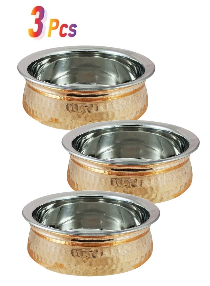 Royal 3 Pcs Hand-Hammered Copper & Stainless Steel Biryani and Curry Handi, Double Wall Cookware pot for Traditional Indian Cooking, 20 Centimeter - Image 1
