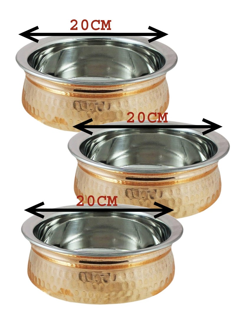 Royal 3 Pcs Hand-Hammered Copper & Stainless Steel Biryani and Curry Handi, Double Wall Cookware pot for Traditional Indian Cooking, 20 Centimeter - Image 2