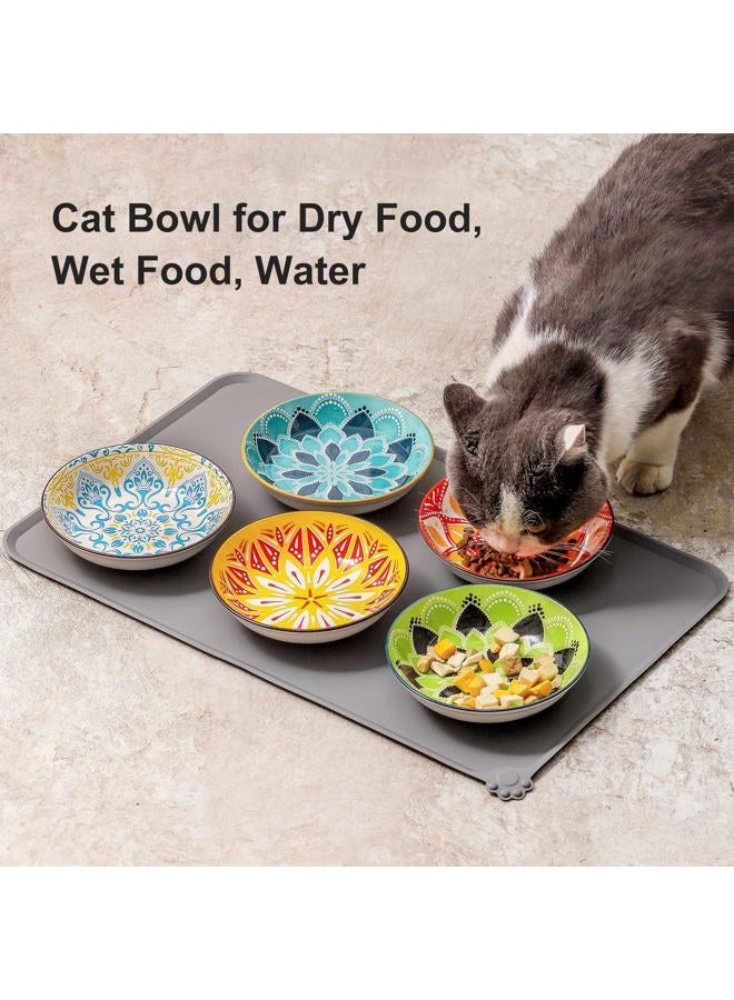 Howise 5 Ceramic Cat Bowls with Silicone Cat Mat, 5.5 inch Wide Shallow Cat Food Bowl for Relief Whisker Fatigue - Image 3