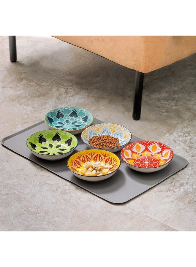 Howise 5 Ceramic Cat Bowls with Silicone Cat Mat, 5.5 inch Wide Shallow Cat Food Bowl for Relief Whisker Fatigue - Image 2