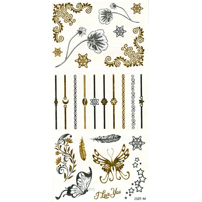S.A.V.I 3D Temporary Tattoo Golden And Silver Metallic Sticker Butterfly Flower Design Size 21x10CM - 1PC. - Image 5
