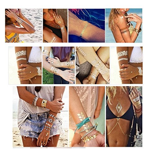 S.A.V.I 3D Temporary Tattoo Golden And Silver Metallic Sticker Butterfly Flower Design Size 21x10CM - 1PC. - Image 3