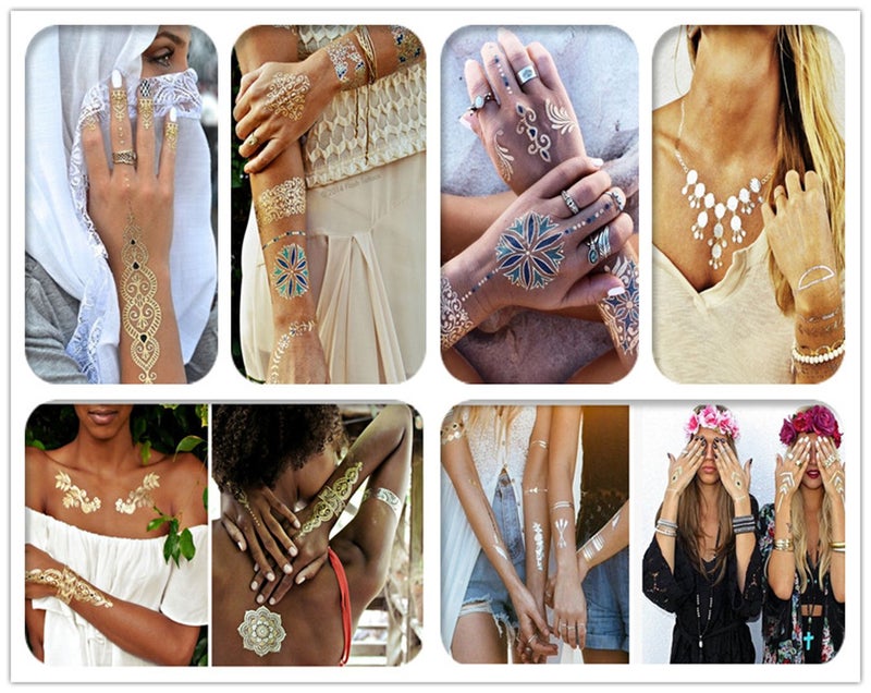 S.A.V.I 3D Temporary Tattoo Golden And Silver Metallic Sticker Butterfly Flower Design Size 21x10CM - 1PC. - Image 4