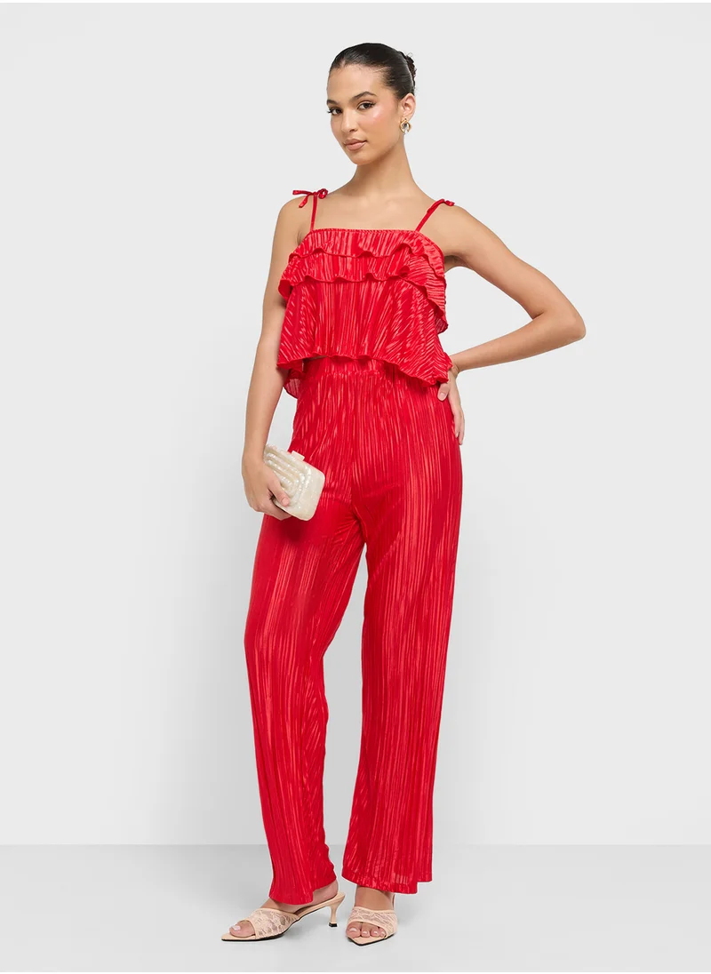 Ginger Ruffle Plisse Crop Top & Straight Fit Co-Ord Pant Set