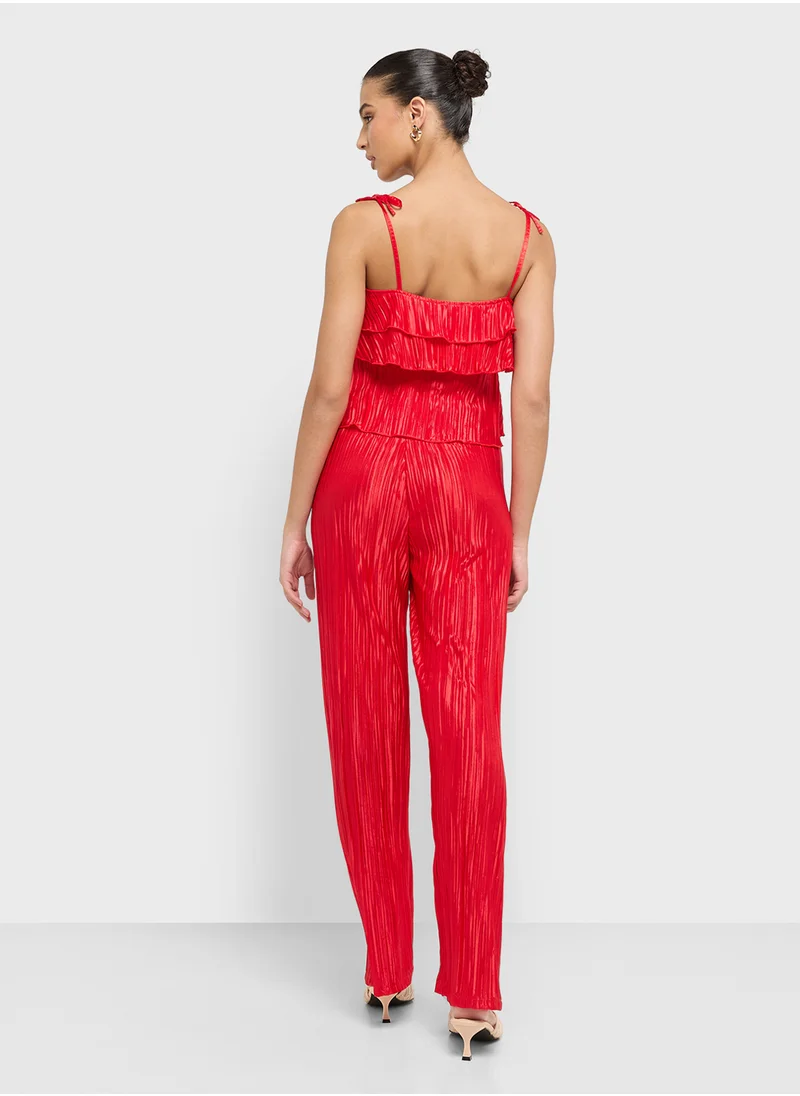 Ginger Ruffle Plisse Crop Top & Straight Fit Co-Ord Pant Set