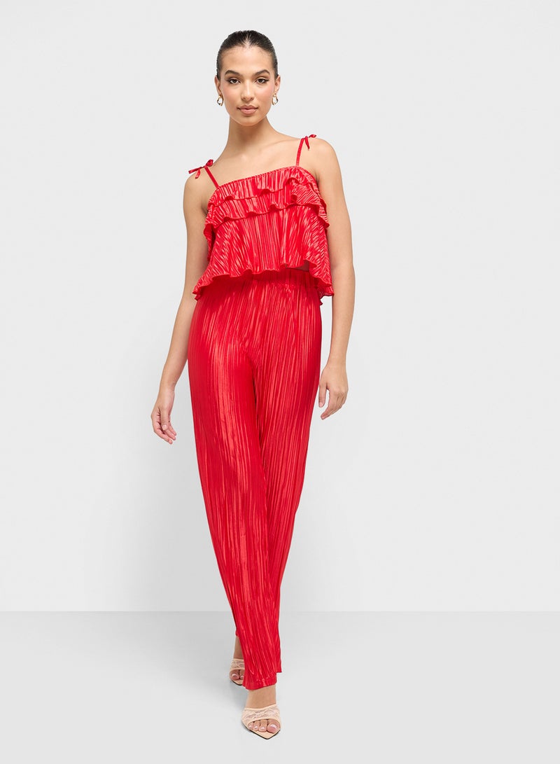 Ginger Ruffle Plisse Crop Top & Straight Fit Co-Ord Pant Set  - Image 5