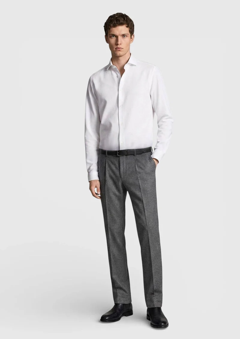Ramsey White Plain Casual Fit Long Knitting Casual 100% Cotton Shirt