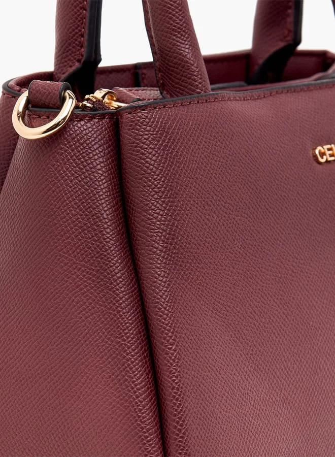 Celeste Women Solid Tote Bag with Detachable Strap and Zip Closure