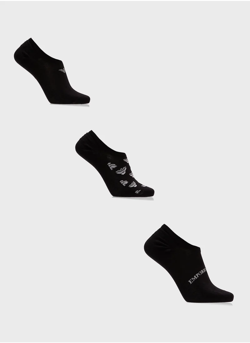 امبوريو ارماني 3 Pack Logo Ankle Socks