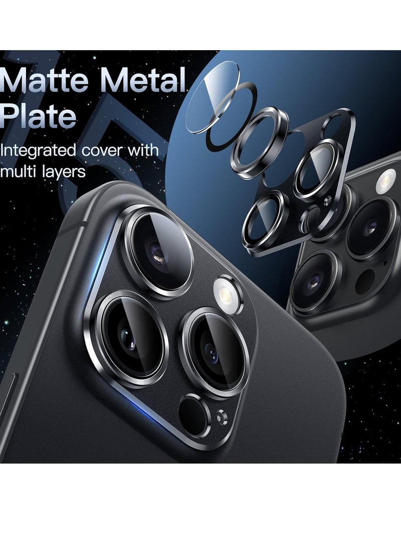 Raxoom Camera Lens Protector for iPhone 15 Pro 6.1-Inch and iPhone 15 Pro Max 6.7-Inch, Full Coverage 9H Tempered Glass Ring Cover, Matte Metal Plate, Case Friendly, 1-Pack (Space Black) - Image 2