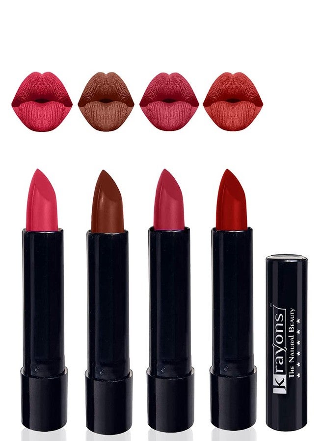 Krayons Cute Pop Moisturizing Matte Lipstick, Waterproof, First Crush, Chocolate Mocha, Orange Tango, Centre Stage, 3.5gm Each (Pack of 4) - Image 1