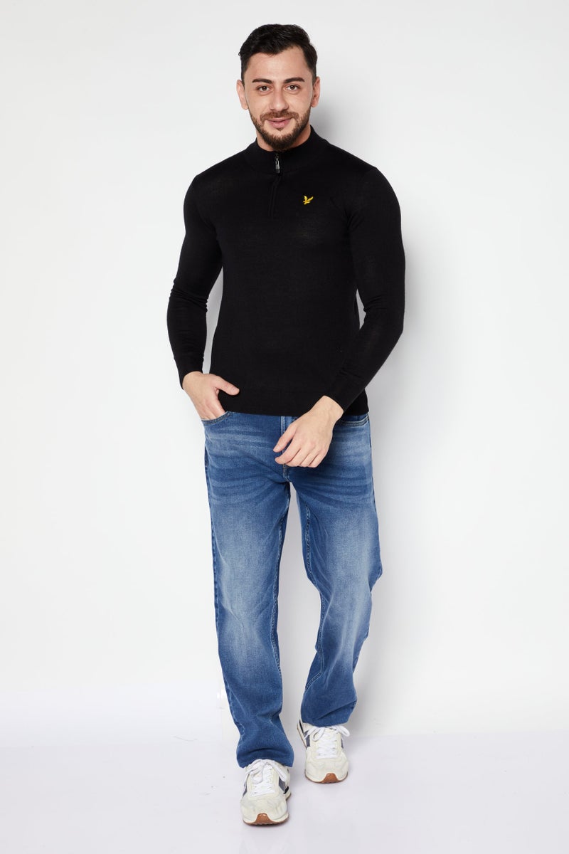 Lyle & Scott Men Mock Neck Long Sleeves Embroidered Logo Sweater, Black - Image 4
