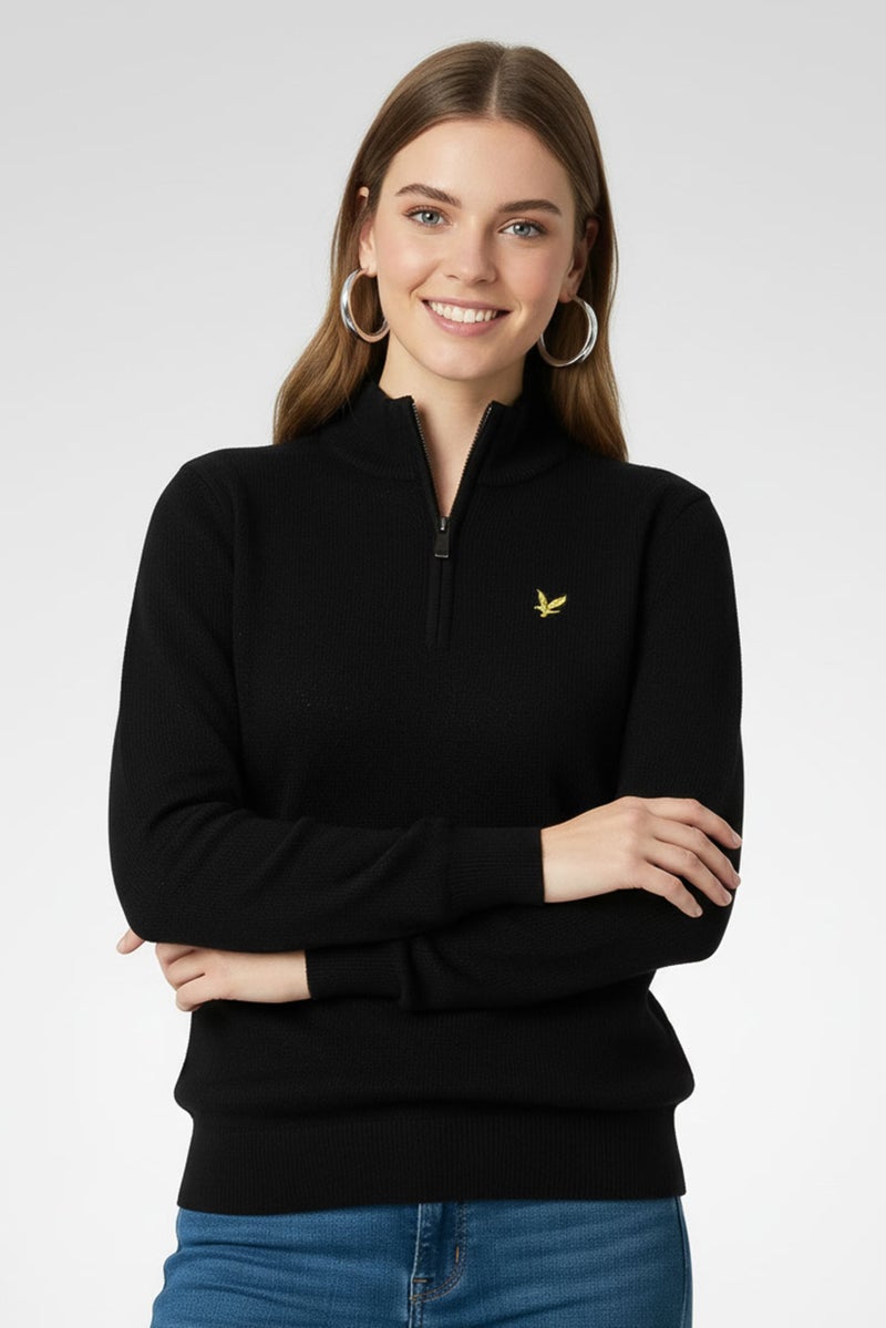 Lyle & Scott Women Mock Neck Long Sleeves Embroidered Logo Sweater, Black - Image 1