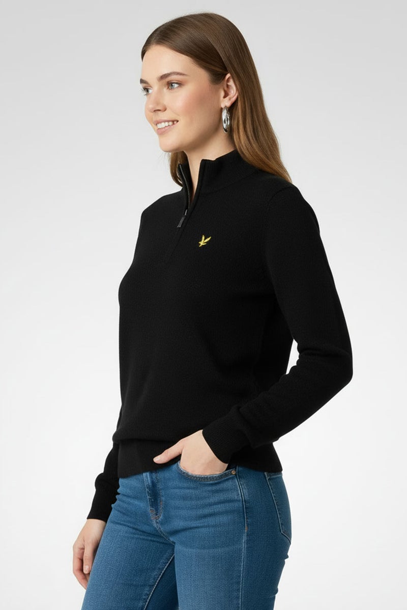 Lyle & Scott Women Mock Neck Long Sleeves Embroidered Logo Sweater, Black - Image 2