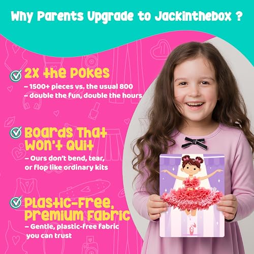 jackinthebox Poke Poke Art for Kids - Fashion Theme, Mess-Free Fabric Art and Craft, Flower Pressing Kits, Gift for Kids, Girl Gifts, Toys for Girls Ages 4 5 6 7 8 - Image 3