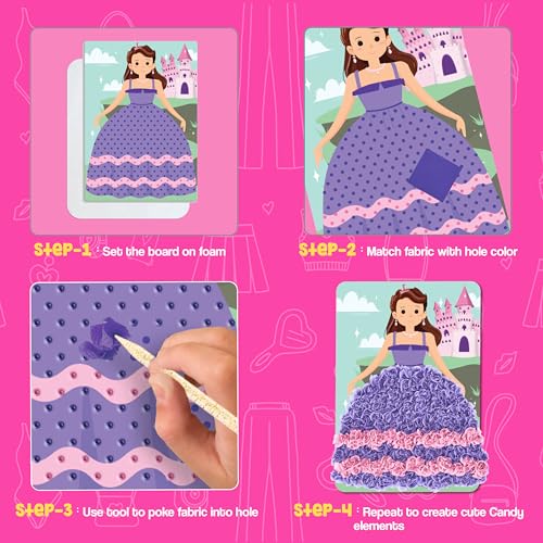 jackinthebox Poke Poke Art for Kids - Fashion Theme, Mess-Free Fabric Art and Craft, Flower Pressing Kits, Gift for Kids, Girl Gifts, Toys for Girls Ages 4 5 6 7 8 - Image 4