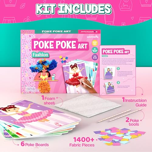 jackinthebox Poke Poke Art for Kids - Fashion Theme, Mess-Free Fabric Art and Craft, Flower Pressing Kits, Gift for Kids, Girl Gifts, Toys for Girls Ages 4 5 6 7 8 - Image 5