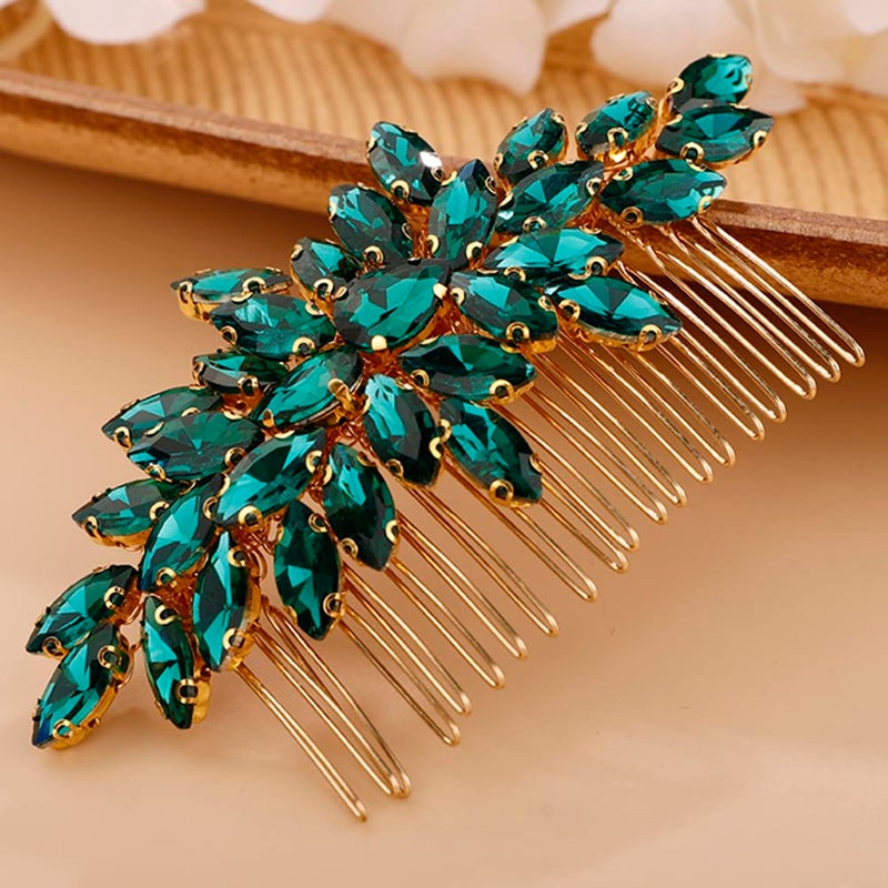 BERYUAN Crystals Hair Comb for Bride for Women for Girls Cute Teardrop Hair Comb Slide Multi-Color peacock blue