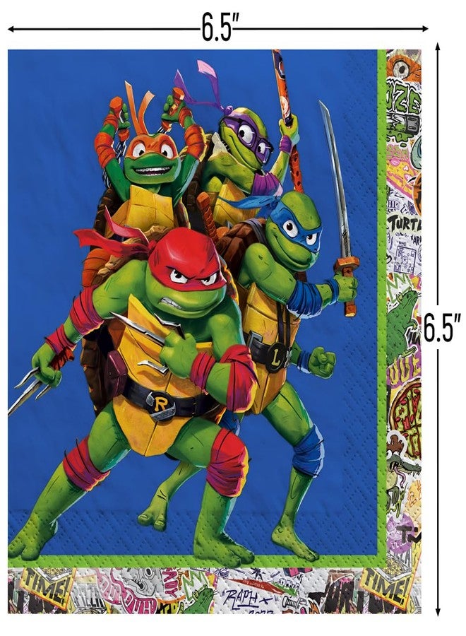 Amscan Multicolor TMNT: Mutant Mayhem Luncheon Napkins - 6.5" x 6.5" (Pack of 16) - Fun Design, Premium Quality & Eco-Friendly Material - Perfect for Kids' Party - Image 2
