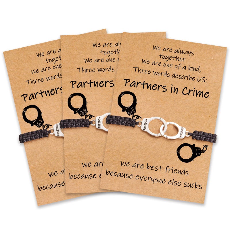Desimtion Friendship Bracelets for Women, Partners in Crime Handcuff Matching Bracelets, Funny Best Friend Birthday Gifts for Women Unique BFF Bracelets for 3 - Image 1