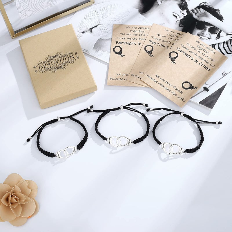 Desimtion Friendship Bracelets for Women, Partners in Crime Handcuff Matching Bracelets, Funny Best Friend Birthday Gifts for Women Unique BFF Bracelets for 3 - Image 4