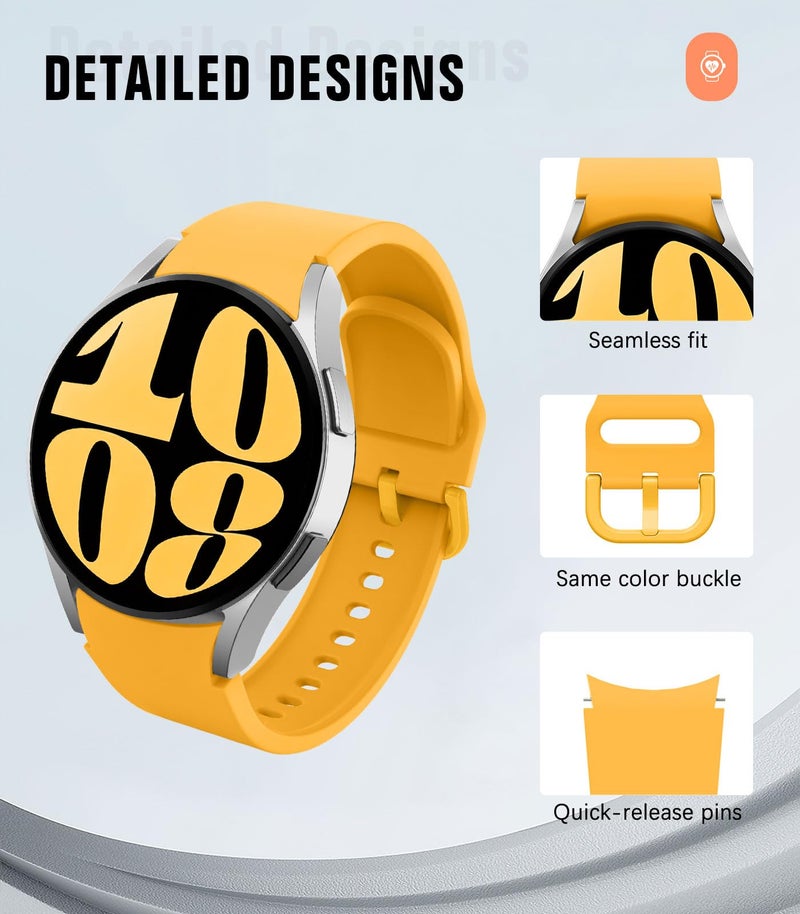 MoKo Compatible with Samsung Galaxy Watch 7 FE 6 5 4 Band 40mm 44mm/Galaxy Watch 5 Pro Band 45mm/Galaxy Watch 6 Classic Band/Galaxy Watch 4 Classic Band, 20mm Silicone Sport Strap Women Men, Yellow - Image 5