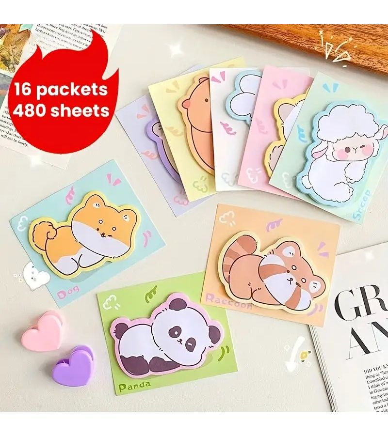 16 Cute Cartoon Animal Sticky Note Set 480 Sheets Whimsical Designs Self Adhesive Paper Stickers For Notes Reminders Learning Office Rewards School Supplies - Image 4