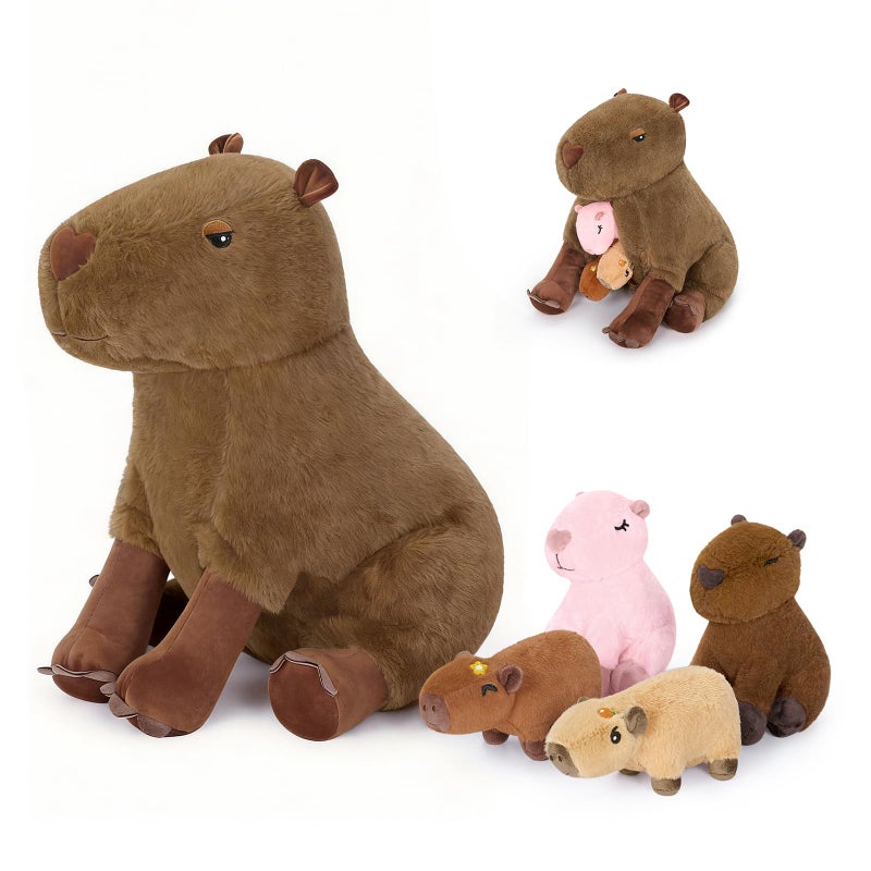 Ditucu 5Pcs Capybara Stuffed Animal Mommy 157 inch with 4 Mini Babies 55 inch Family Set Cute Plushies Toys Gifts for Kids - Image 3