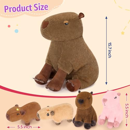 Ditucu 5Pcs Capybara Stuffed Animal Mommy 157 inch with 4 Mini Babies 55 inch Family Set Cute Plushies Toys Gifts for Kids - Image 5