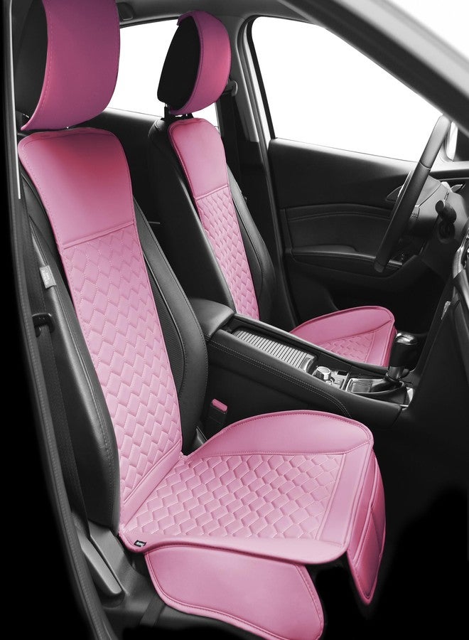 Elantrip 2 PCS Front Car Seat Covers Pink Leather Auto for Women Airbag Compatible Diamond Pattern PU Seat Cover Universal Fitness, 4804-PK - Image 1