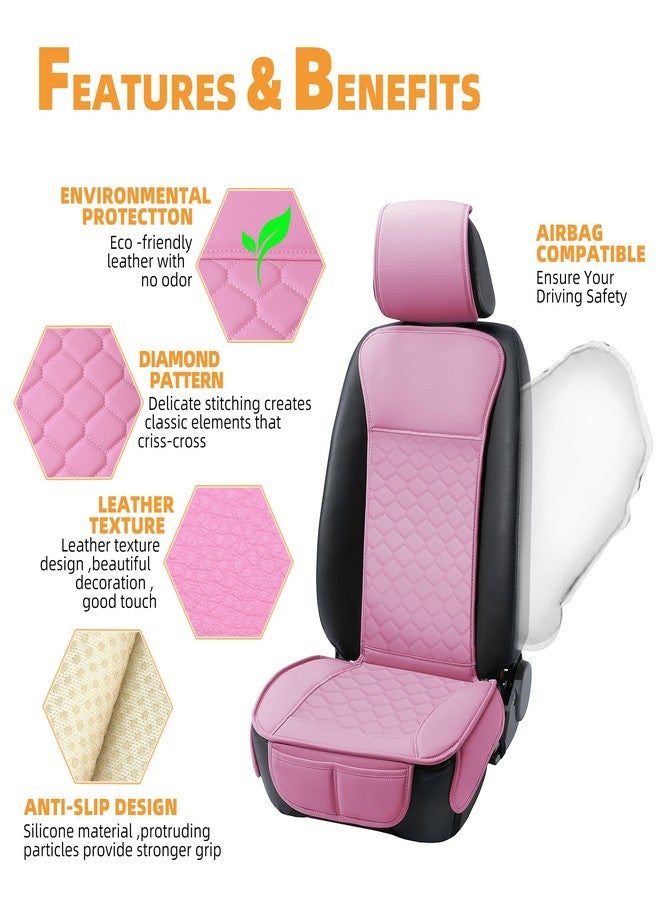 Elantrip 2 PCS Front Car Seat Covers Pink Leather Auto for Women Airbag Compatible Diamond Pattern PU Seat Cover Universal Fitness, 4804-PK - Image 3