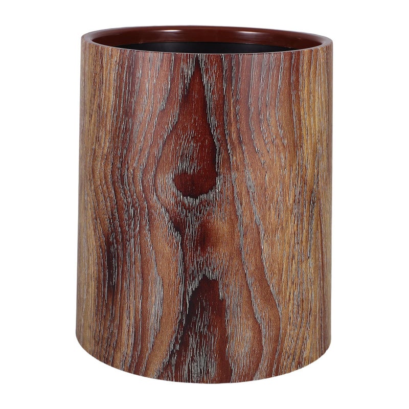 Wood Grain Trash Can 8L Retro Waste Basket Without Lid For Bedroom Bathroom Office - Image 2