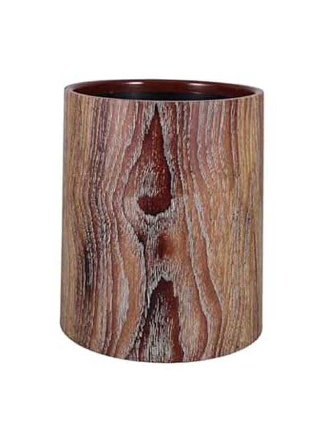 Wood Grain Trash Can 8L Retro Waste Basket Without Lid For Bedroom Bathroom Office - Image 1