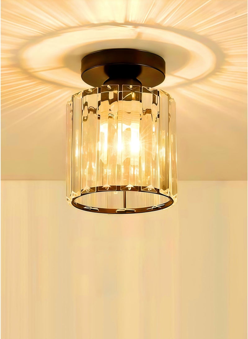 Luxury Round Black Crystal Flush Mount Ceiling Light with Cylindrical Crystal Shade, Modern LED Chandelier Lighting Fixture for Hallway, Foyer, Corridor, Living Room, Bedroom(Black) - Image 3