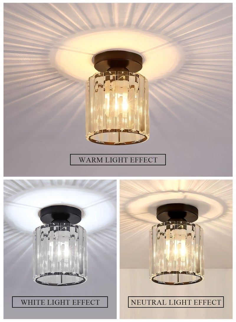 Luxury Round Black Crystal Flush Mount Ceiling Light with Cylindrical Crystal Shade, Modern LED Chandelier Lighting Fixture for Hallway, Foyer, Corridor, Living Room, Bedroom(Black) - Image 4