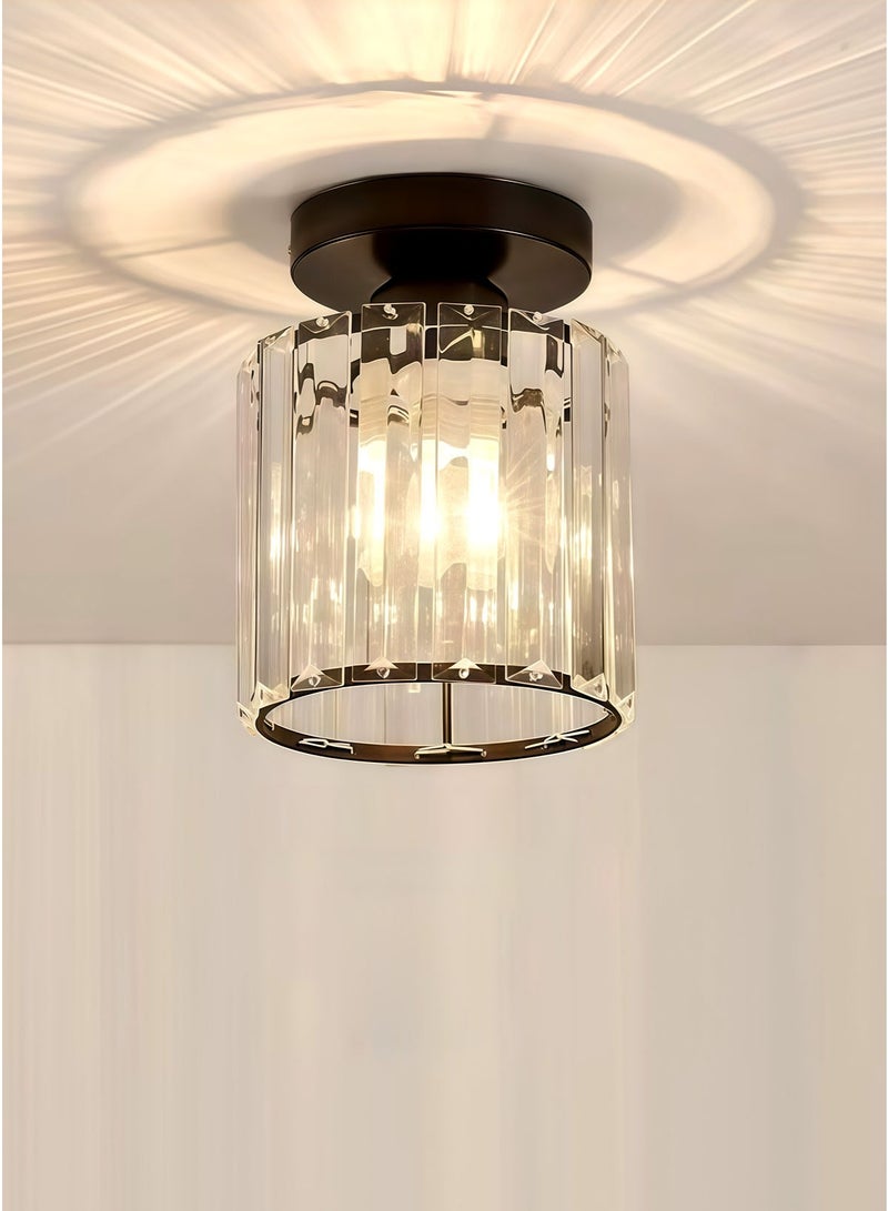Luxury Round Black Crystal Flush Mount Ceiling Light with Cylindrical Crystal Shade, Modern LED Chandelier Lighting Fixture for Hallway, Foyer, Corridor, Living Room, Bedroom(Black) - Image 1