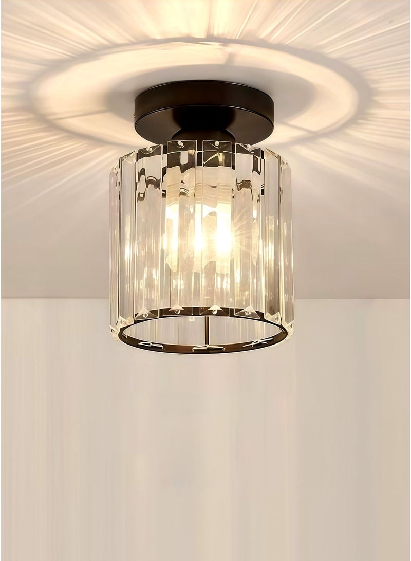 Luxury Round Black Crystal Flush Mount Ceiling Light with Cylindrical Crystal Shade, Modern LED Chandelier Lighting Fixture for Hallway, Foyer, Corridor, Living Room, Bedroom(Black) - Image 2