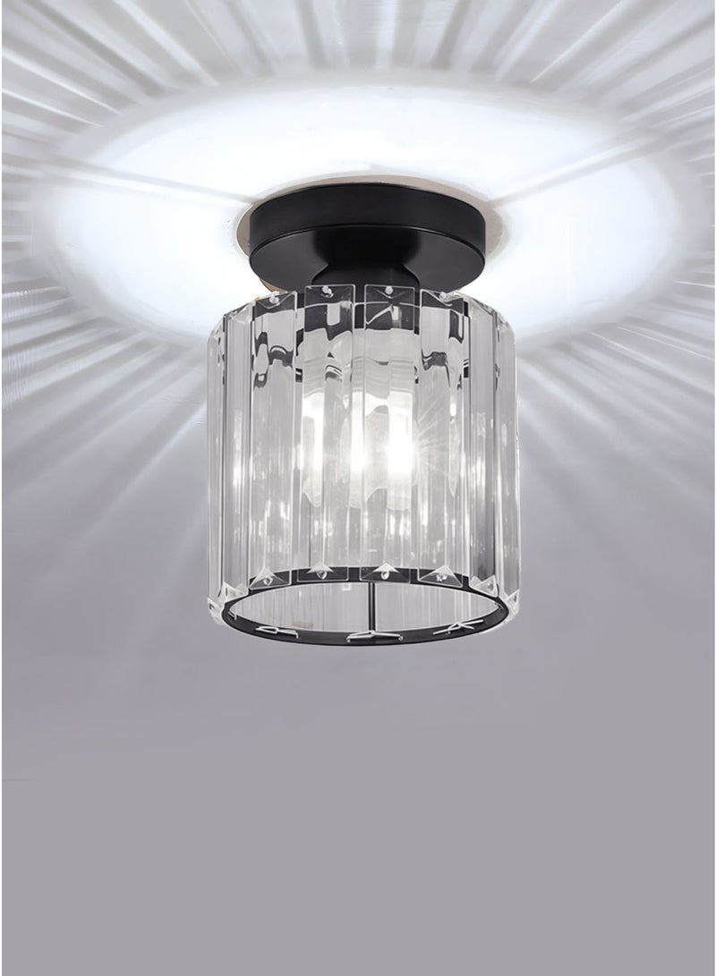 Luxury Round Black Crystal Flush Mount Ceiling Light with Cylindrical Crystal Shade, Modern LED Chandelier Lighting Fixture for Hallway, Foyer, Corridor, Living Room, Bedroom(Black) - Image 3