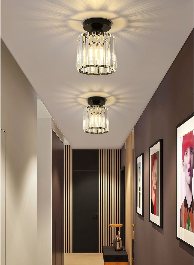 Luxury Round Black Crystal Flush Mount Ceiling Light with Cylindrical Crystal Shade, Modern LED Chandelier Lighting Fixture for Hallway, Foyer, Corridor, Living Room, Bedroom(Black) - Image 1