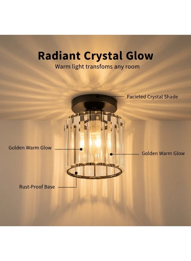 مصباح السقف العلوي المستدير بالبلور الأسود المشبع بالفخر مع ظل بلوري أسطواني، تركيبات الإضاءة الحديثة للقاعة، البهو، الممر، غرفة المعيشة، غرفة النوم (أسود) - Image 2