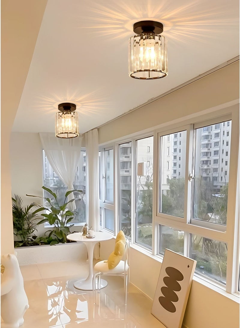 Luxury Round Black Crystal Flush Mount Ceiling Light with Cylindrical Crystal Shade, Modern  Chandelier Lighting Fixture for Hallway, Foyer, Corridor, Living Room, Bedroom(Black) - Image 1