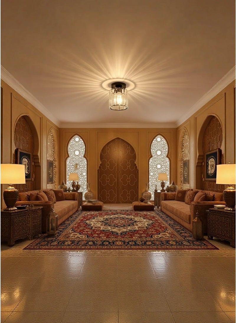 Luxury Round Black Crystal Flush Mount Ceiling Light with Cylindrical Crystal Shade, Modern  Chandelier Lighting Fixture for Hallway, Foyer, Corridor, Living Room, Bedroom(Black) - Image 4