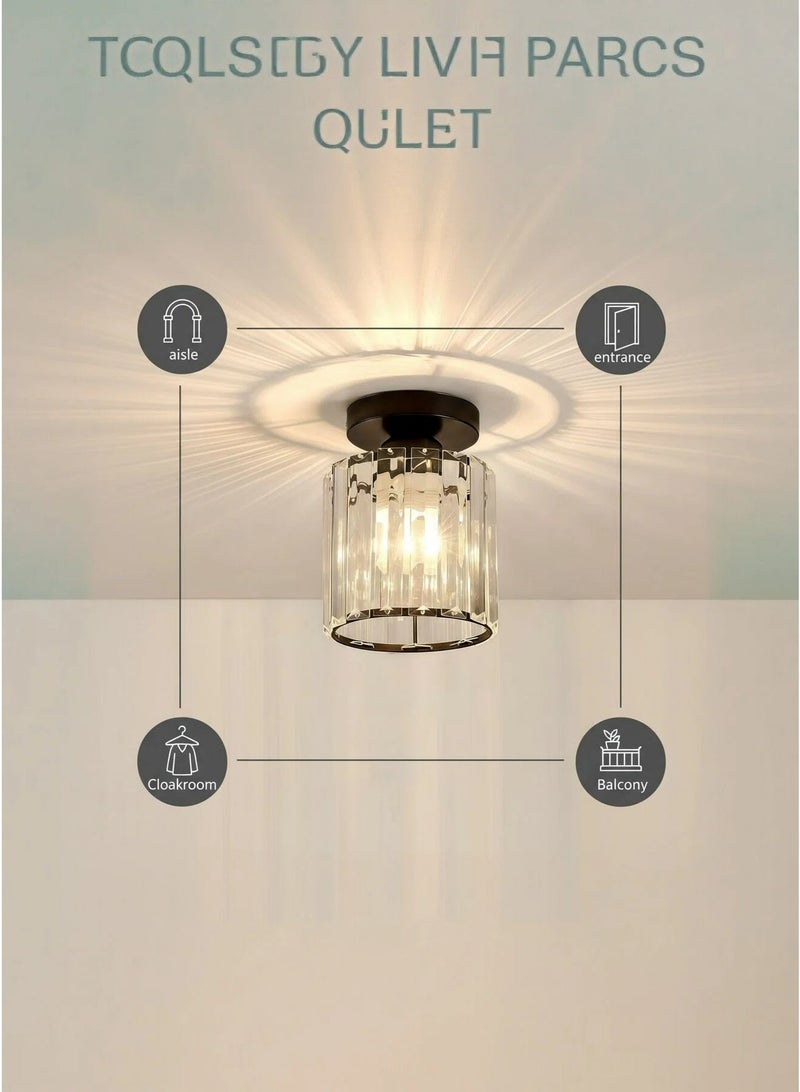 Luxury Round Black Crystal Flush Mount Ceiling Light with Cylindrical Crystal Shade, Modern  Chandelier Lighting Fixture for Hallway, Foyer, Corridor, Living Room, Bedroom(Black) - Image 5