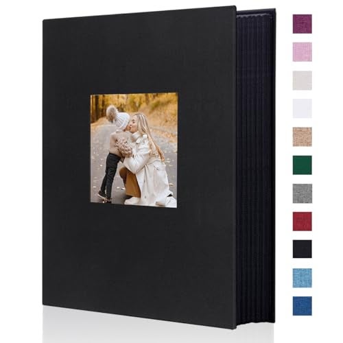 Artmag Fabric Photo Album 4x6 300 Large Capacity for Family Wedding Anniversary Linen Album Holds 300 Horizontal Photos (300 Pockets, Black) - Image 1