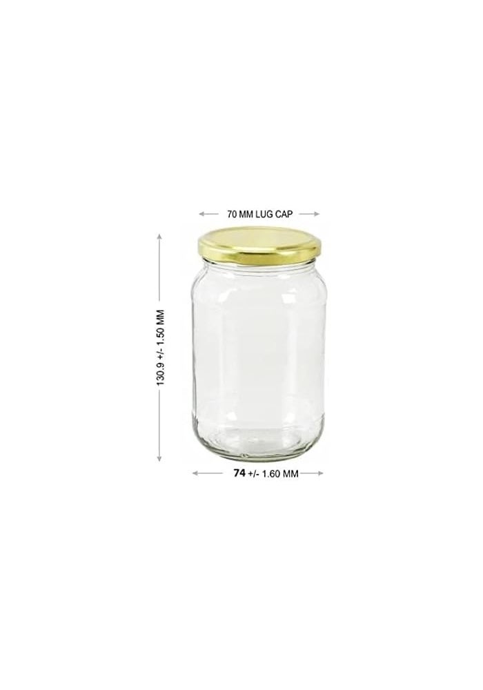 Mkd2 Rise BHARAT SOURCE Glass Jar With Cap - 500 Gm, Set of 6, Transparent - Image 5
